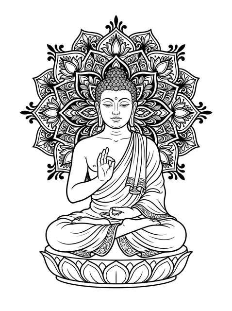 Black and grey ornamental buddha and mandala tattoo design