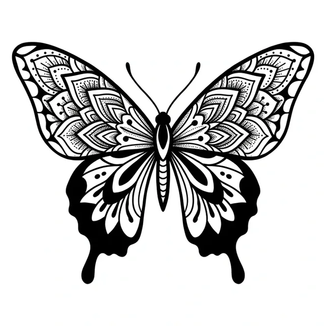 ornamental Butterfly tattoo design, black and grey
