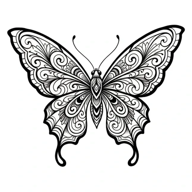 Black and white ornamental butterfly tattoo design