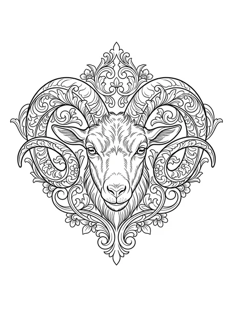 Black and grey ornamental capricorn and goat tattoo design