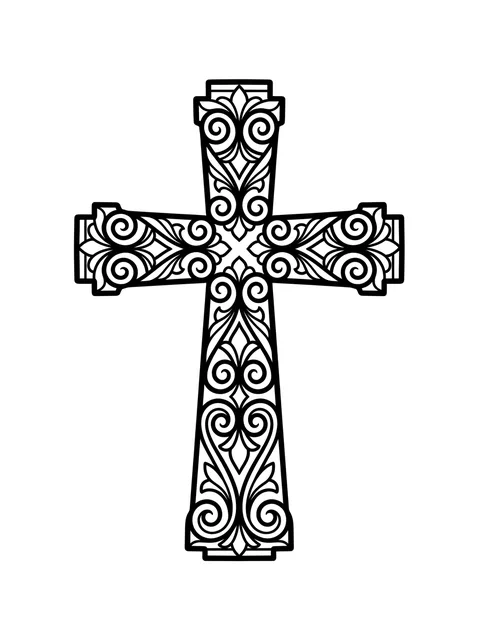 Black and grey ornamental cross tattoo design