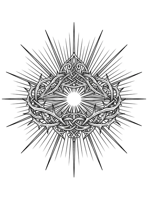 Black and grey ornamental crown of thorns tattoo design