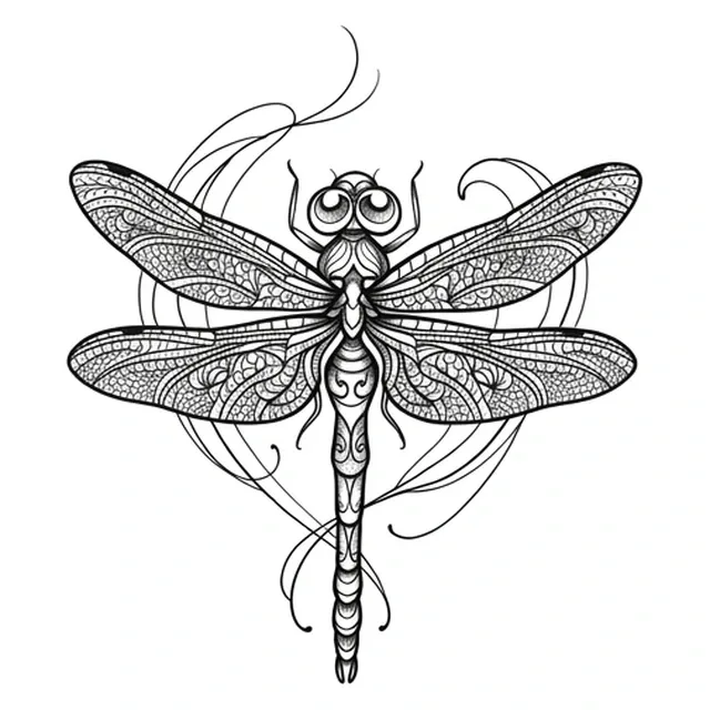 ornamental Dragonfly tattoo design, black and grey