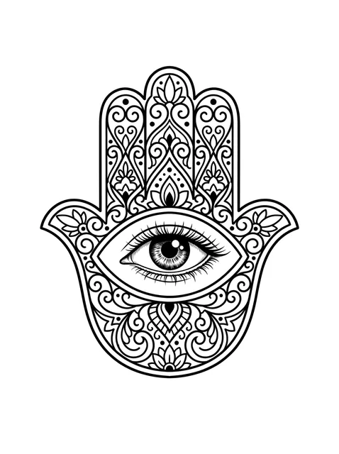 Black and grey ornamental evil eye and hamsa tattoo design
