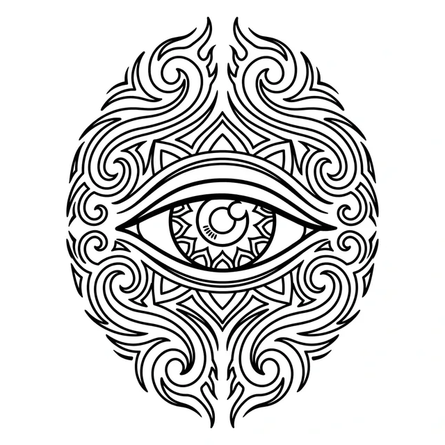 ornamental Eye tattoo design, black and grey