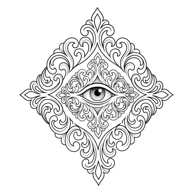 ornamental Eye tattoo design, black and grey