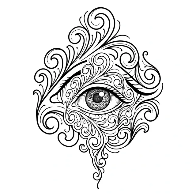ornamental Eye tattoo design, black and grey