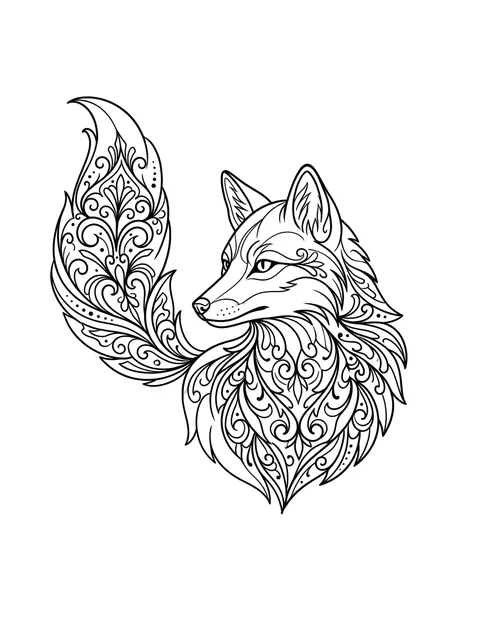 Black and grey ornamental fox tattoo design