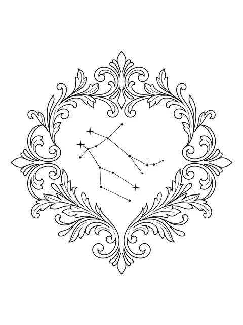 Black and grey ornamental gemini and constellation tattoo design