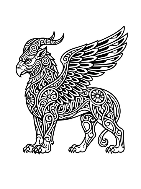 Black and grey ornamental griffin tattoo design