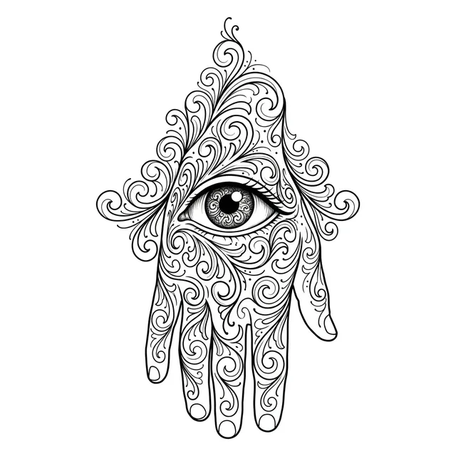ornamental hand tattoo design, black and grey