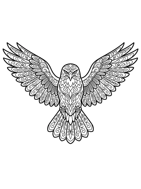 Black and grey ornamental hawk tattoo design