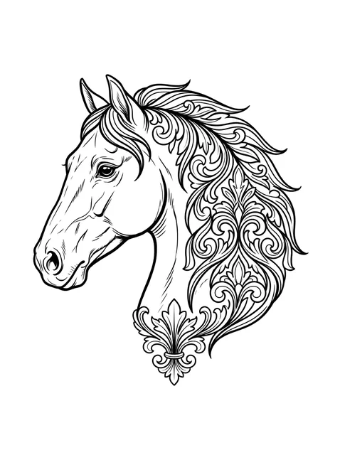 Black and grey ornamental horse tattoo design