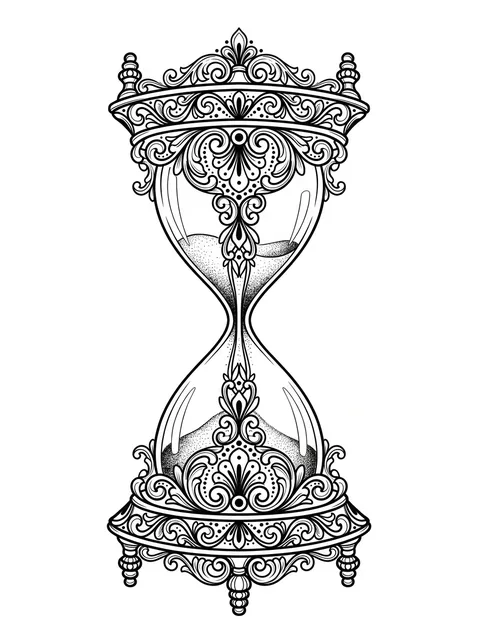 Black and grey ornamental hourglass tattoo design