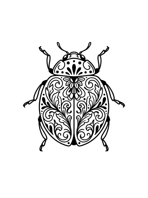 Black and grey ornamental ladybug tattoo design