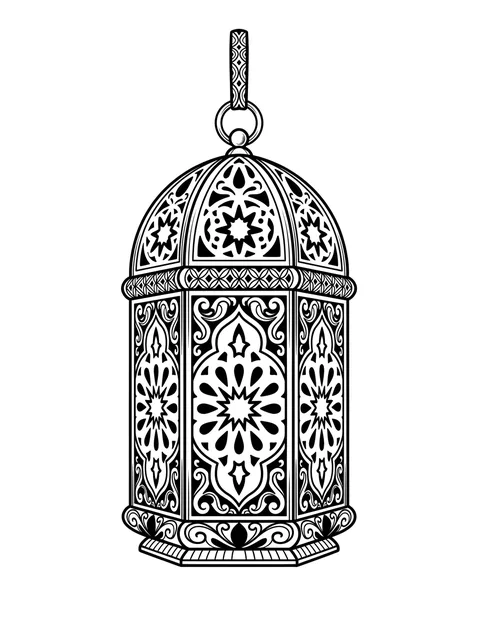 Black and grey ornamental lantern tattoo design: a domed top and a hanging ring