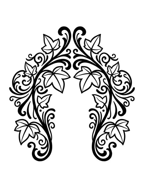 Black and grey ornamental vine and leaf tattoo design