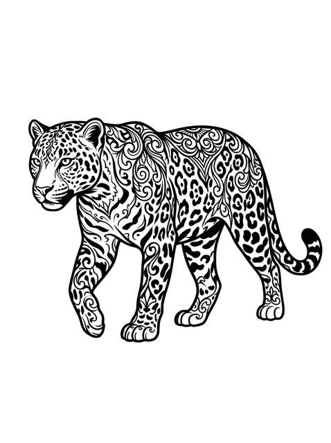 Black and grey ornamental leopard tattoo design