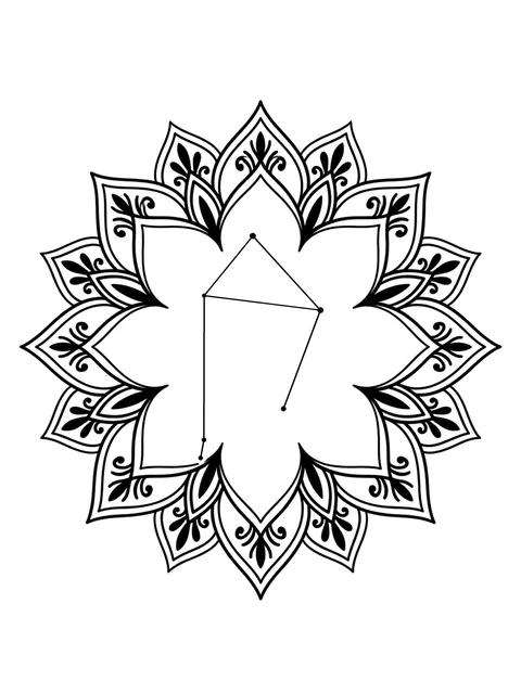 Tattoo-Vorlage mit dem Sternzeichen Waage und einem Sternbild, Stil: ornamental, in Schwarz-Grau