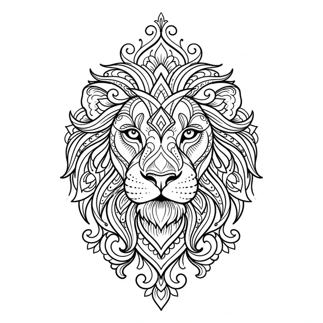 ornamental Lion tattoo design, black and grey