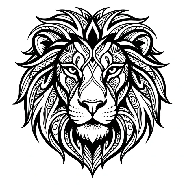 ornamental Lion tattoo design, black and grey