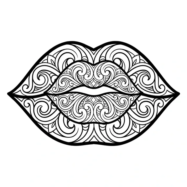 ornamental lips tattoo design, black and grey