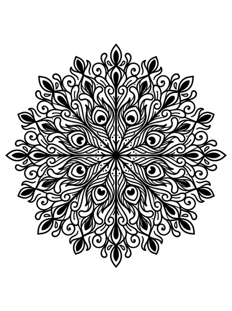 Black and grey ornamental peacock and mandala tattoo design