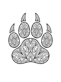 Black and white ornamental mandala tattoo design: a stylized animal paw print