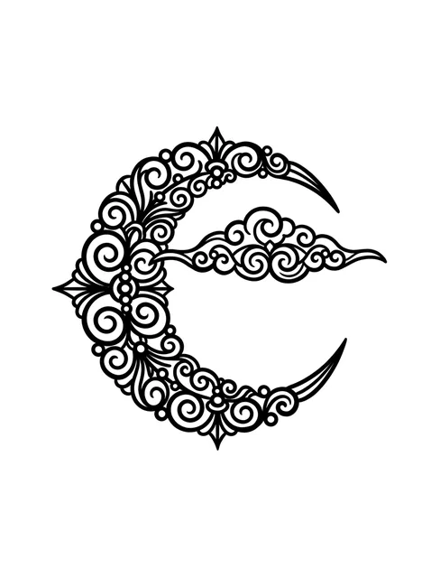 Black and grey ornamental moon and cloud tattoo design