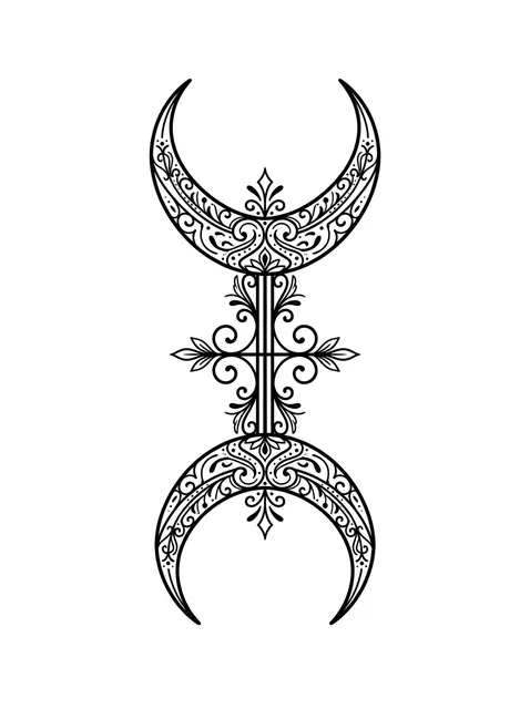 Black and grey ornamental moon and mandala tattoo design