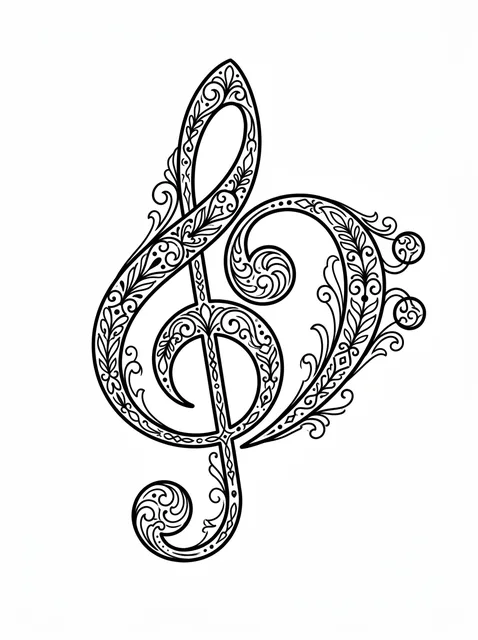 Black and grey ornamental music note tattoo design