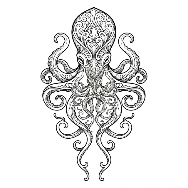 Black and grey ornamental octopus tattoo design