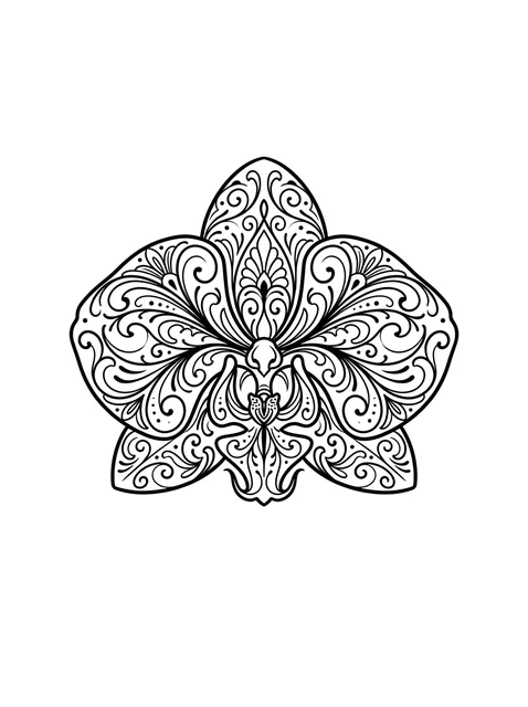 Black and grey ornamental orchid tattoo design