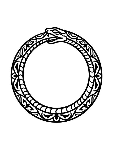 Tattoo-Vorlage mit einem Ouroboros, Stil: ornamental, in Schwarz-Grau