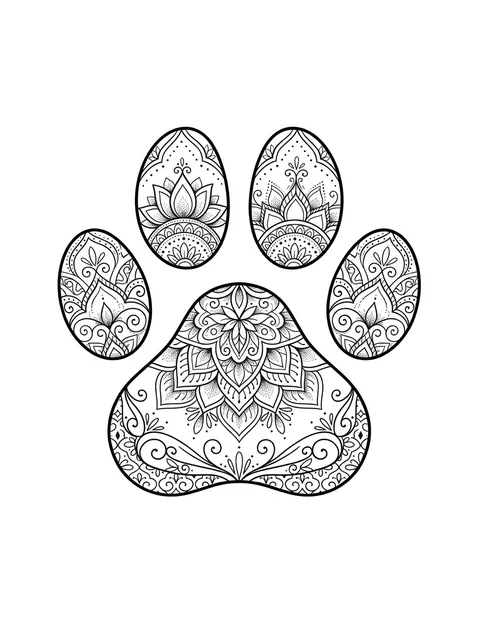 Black and grey ornamental paw and mandala tattoo design