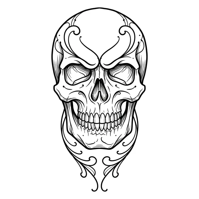 ornamental Skull tattoo design, black and grey