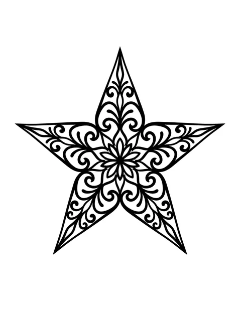 Black and grey ornamental mandala and star tattoo design