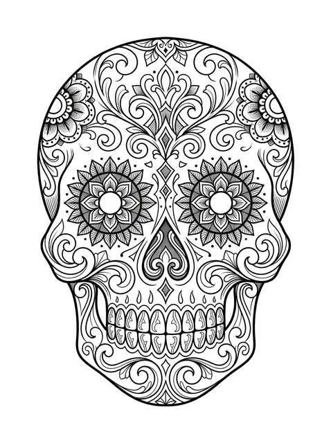 Black and grey ornamental sugar skull tattoo design