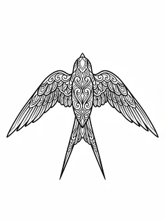 Black and grey ornamental swallow tattoo design