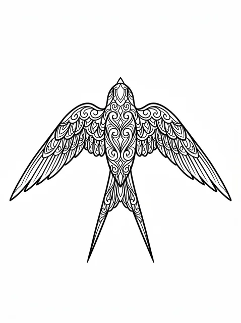 Black and grey ornamental swallow tattoo design