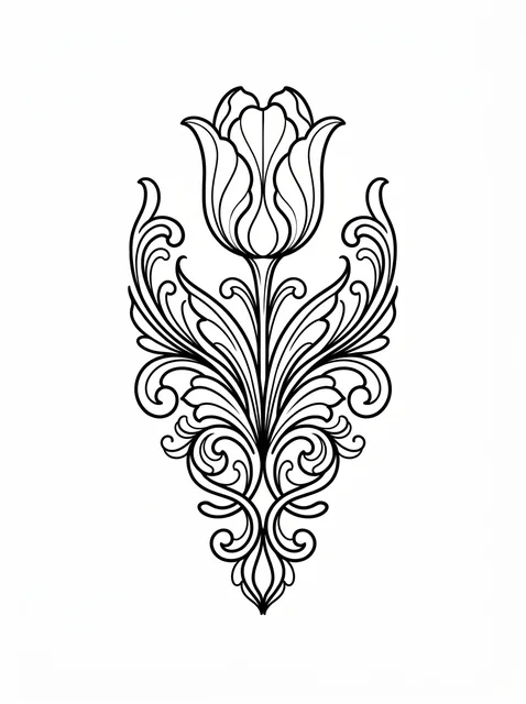 Black and grey ornamental tulip tattoo design