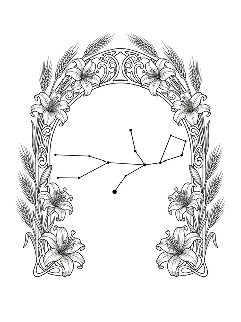 Black and grey ornamental virgo and constellation tattoo design