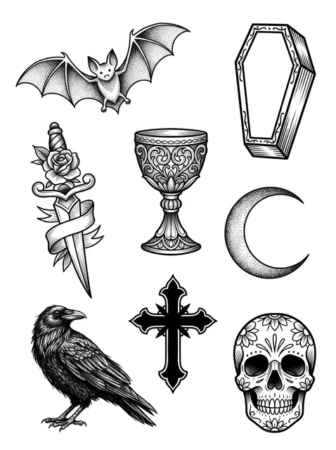 Black and grey patchwork raven and sugar skull tattoo design