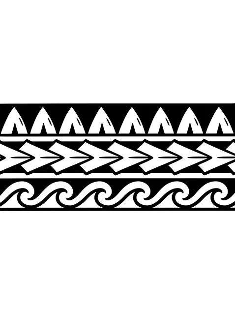 Black and grey polynesian armband and wave tattoo design
