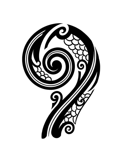 Black and grey polynesian fern tattoo design