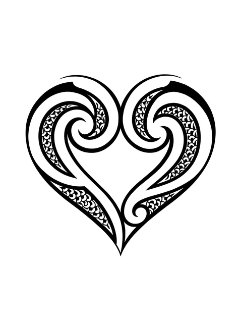 polynesian Heart tattoo design, black and grey