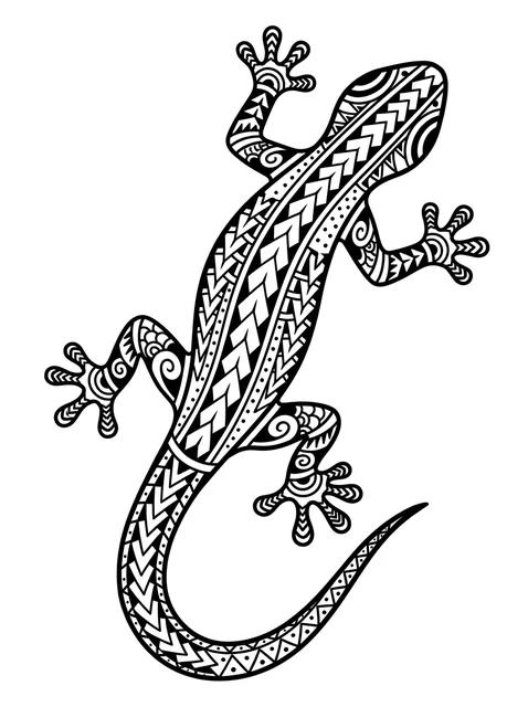 Black and grey polynesian lizard tattoo design