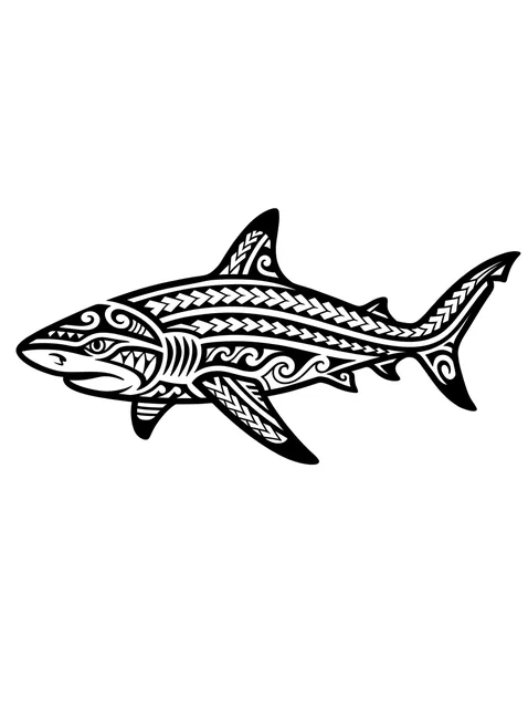 polynesian Shark tattoo design, black and grey
