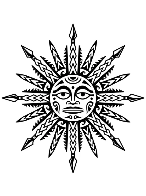 polynesian Sun tattoo design, black and grey