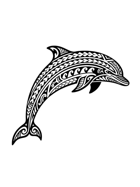 Black and grey polynesian whale tattoo design: a solid black lower flipper and a patterned tail